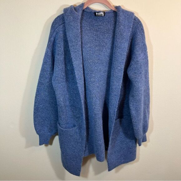 Beryll Cashmere Cardigan Womens One Size Vivian Denim Blue Hooded Longline OS - Picture 1 of 15
